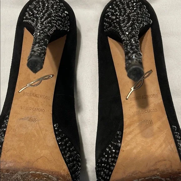 Brian Atwood Black Suede Crystal shoes 61/2 - Picture 4 of 5